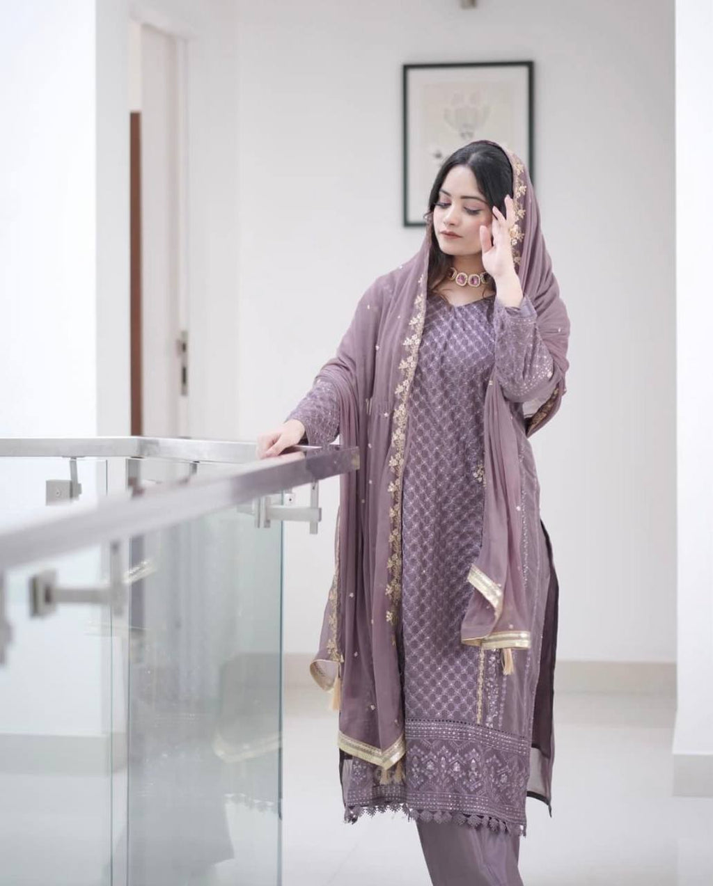 Teeya Creation Violet Color Faux Georgette Heavy Embroidery Work Fully Stitched Salwar Suit