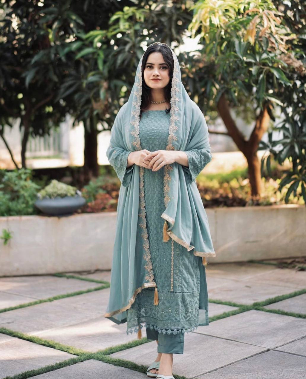 Teeya Creation Teal Color Faux Georgette Heavy Embroidery Work Fully Stitched Salwar Suit