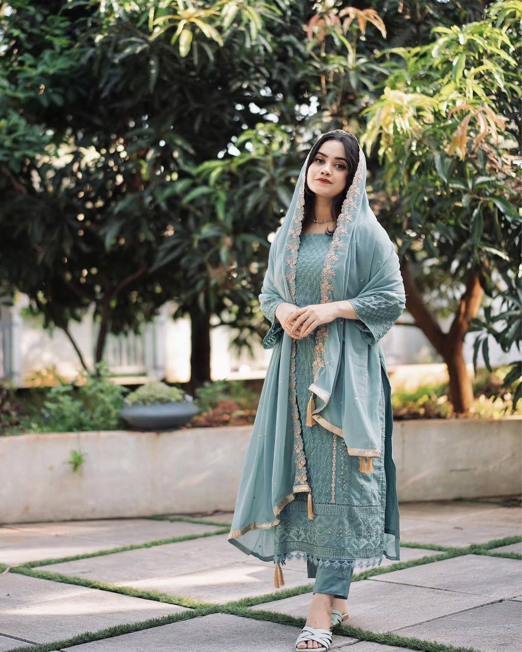 Teeya Creation Teal Color Faux Georgette Heavy Embroidery Work Fully Stitched Salwar Suit