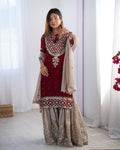 Teeya Creation Red Color Faux Georgette Embroidery Work Fully Stitched Salwar Suit