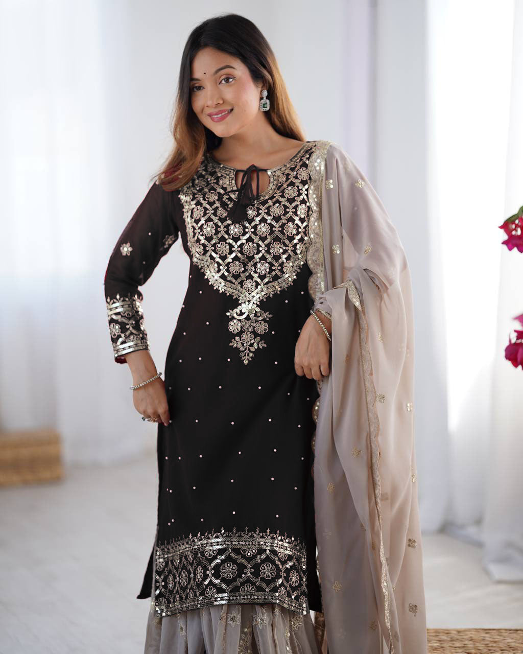 Teeya Creation Black Color Faux Georgette Embroidery Work Fully Stitched Salwar Suit