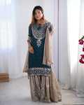 Teeya Creation Teal Color Faux Georgette Embroidery Work Fully Stitched Salwar Suit