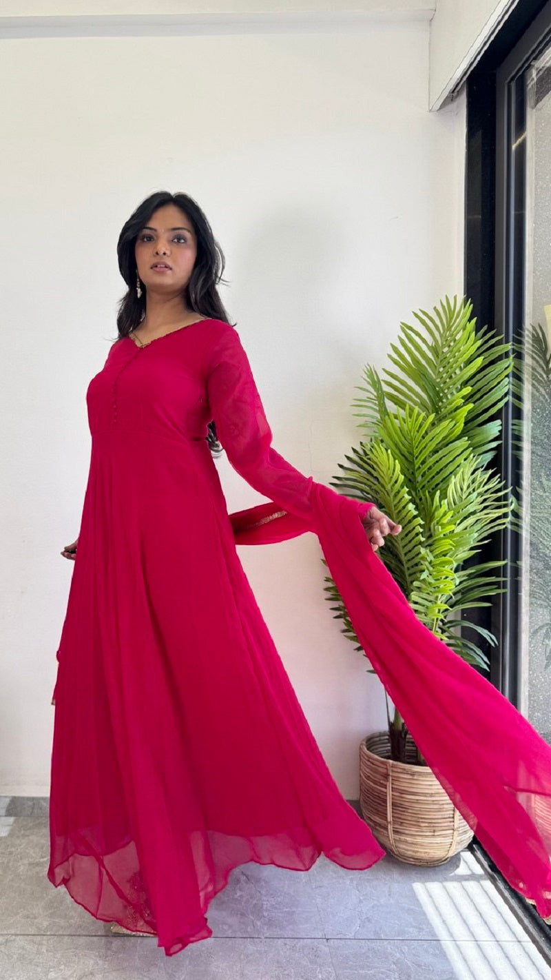 Teeya Creation Rani Color Faux Georgette Digital Print Fully Stitched Gown