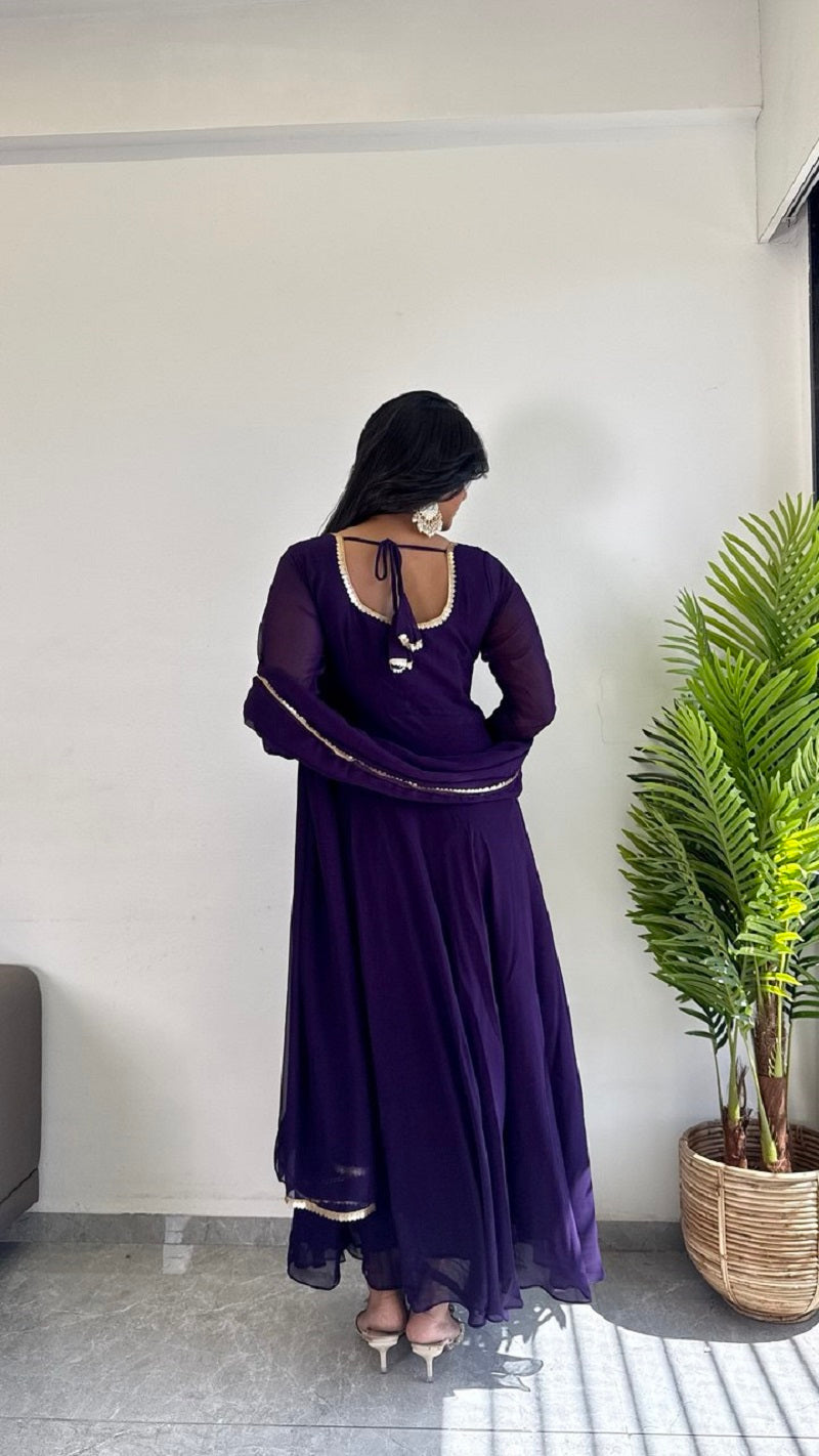 Teeya Creation Purple Color Faux Georgette Digital Print Fully Stitched Gown