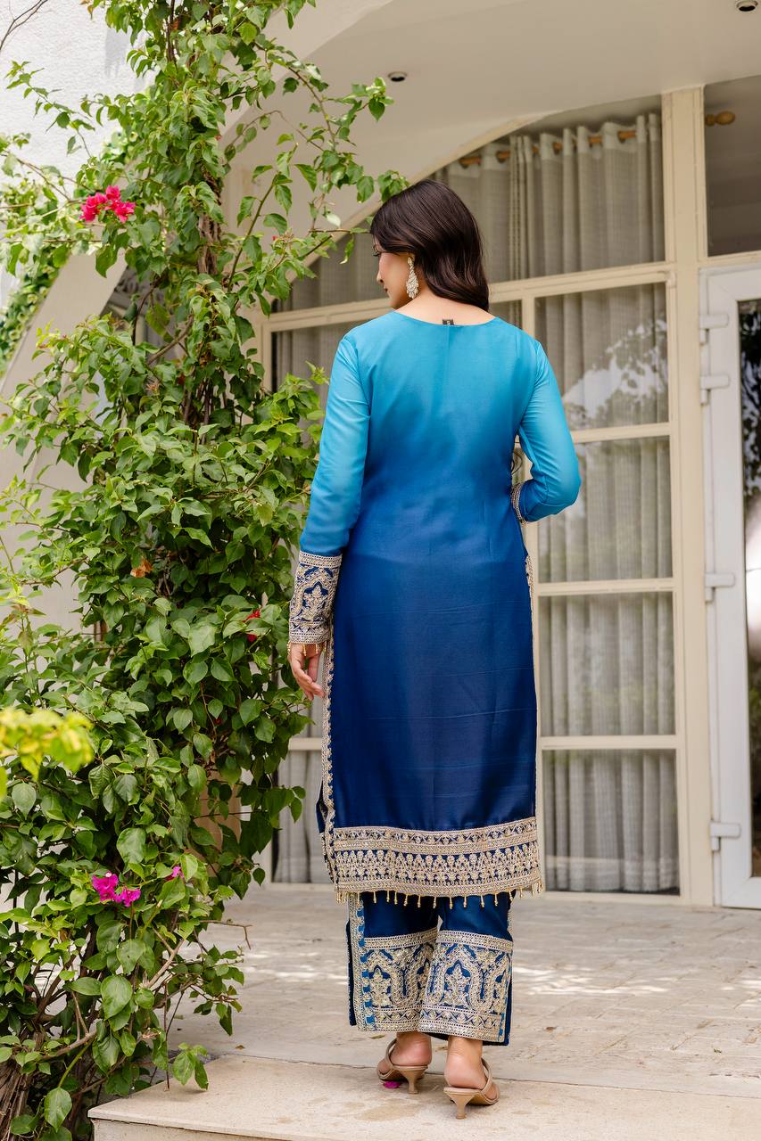 Teeya Creation Multi Color Star Georgette Embroidery Work Fully Stitched Salwar Suit