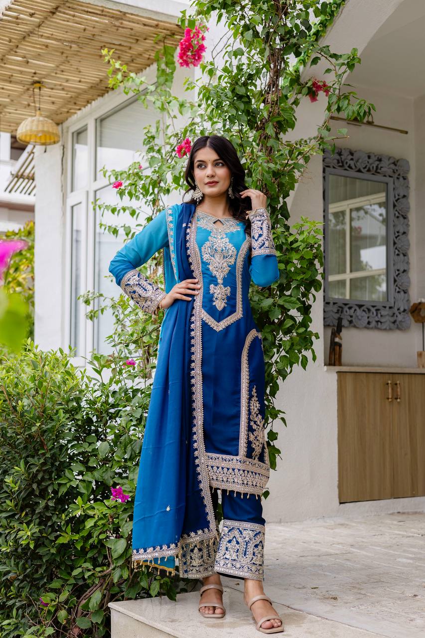 Teeya Creation Multi Color Star Georgette Embroidery Work Fully Stitched Salwar Suit