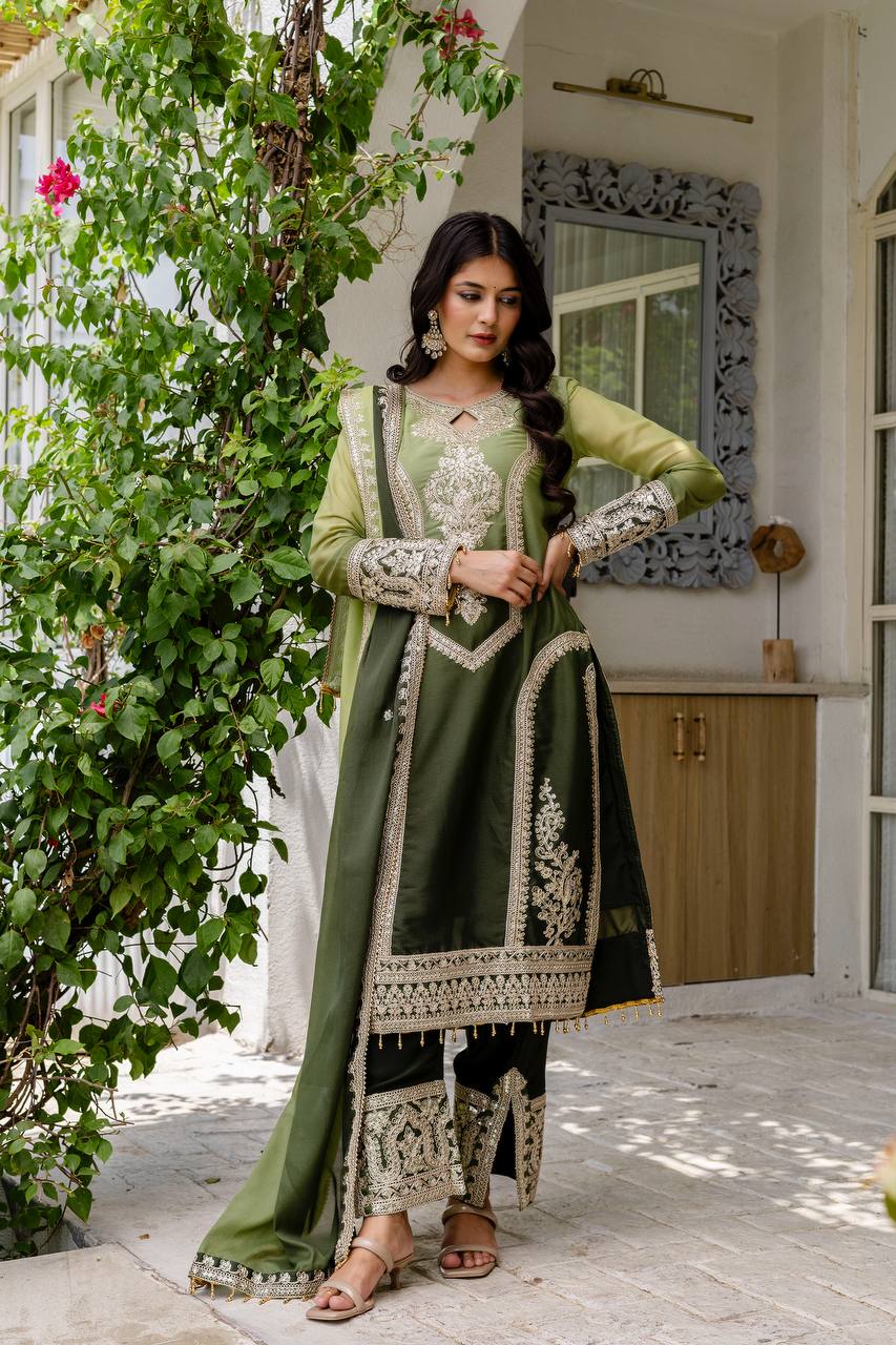 Teeya Creation Multi Color Star Georgette Embroidery Work Fully Stitched Salwar Suit