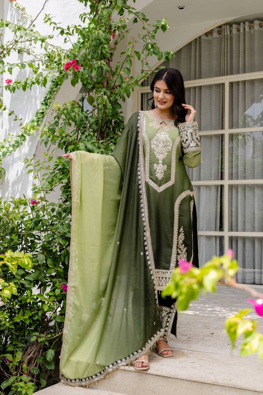 Teeya Creation Multi Color Star Georgette Embroidery Work Fully Stitched Salwar Suit