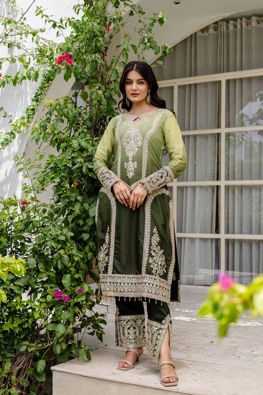 Teeya Creation Multi Color Star Georgette Embroidery Work Fully Stitched Salwar Suit