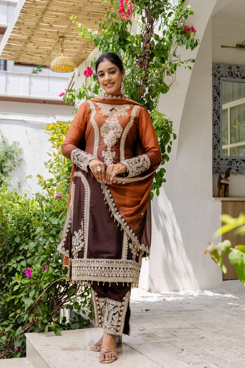 Teeya Creation Multi Color Star Georgette Embroidery Work Fully Stitched Salwar Suit