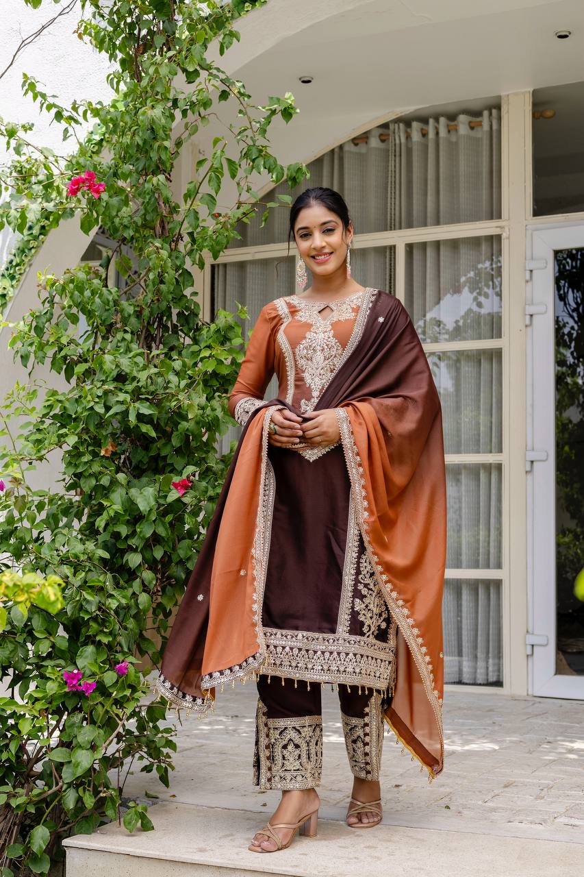 Teeya Creation Multi Color Star Georgette Embroidery Work Fully Stitched Salwar Suit