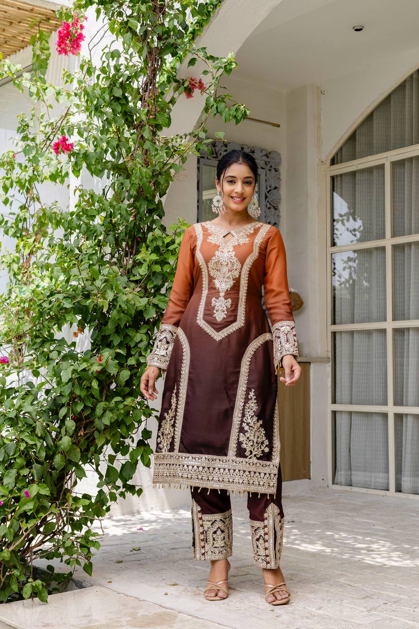 Teeya Creation Multi Color Star Georgette Embroidery Work Fully Stitched Salwar Suit