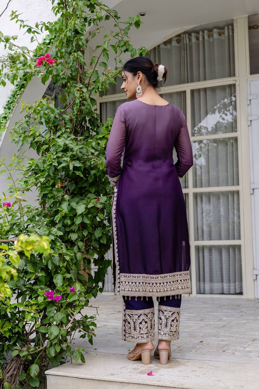 Teeya Creation Multi Color Star Georgette Embroidery Work Fully Stitched Salwar Suit
