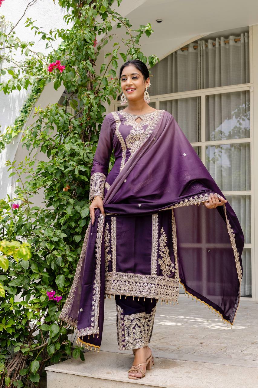 Teeya Creation Multi Color Star Georgette Embroidery Work Fully Stitched Salwar Suit