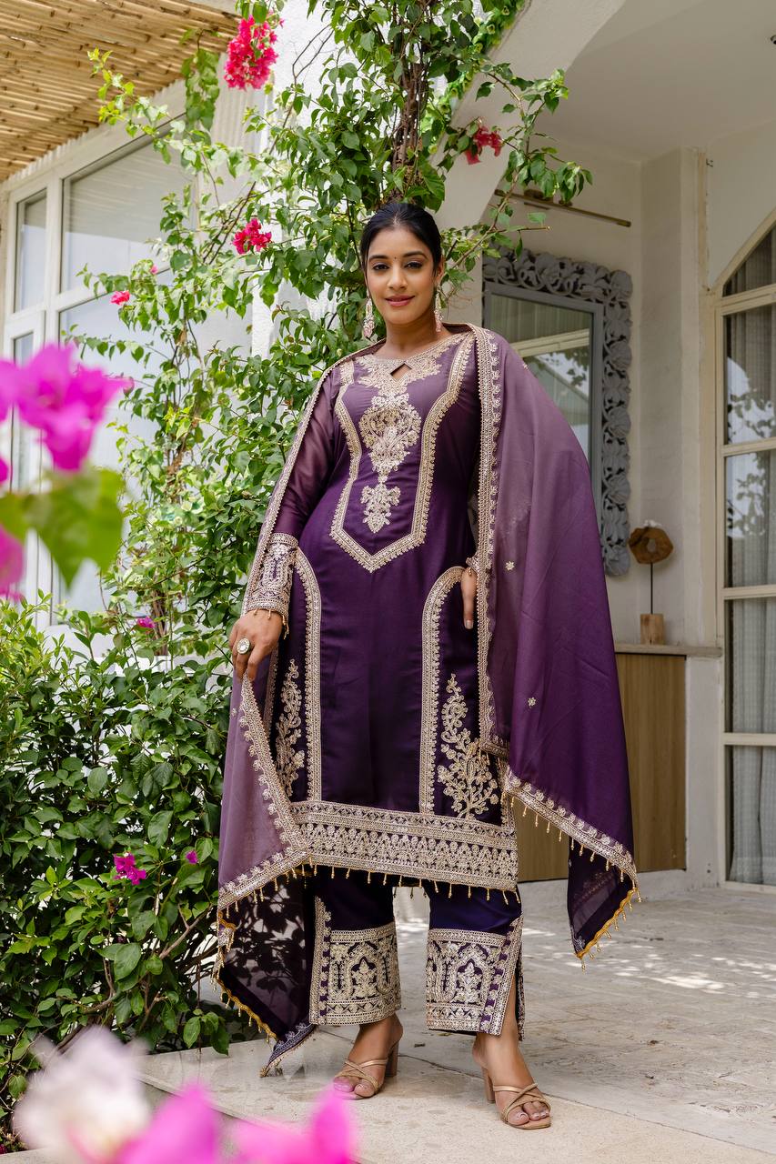 Teeya Creation Multi Color Star Georgette Embroidery Work Fully Stitched Salwar Suit