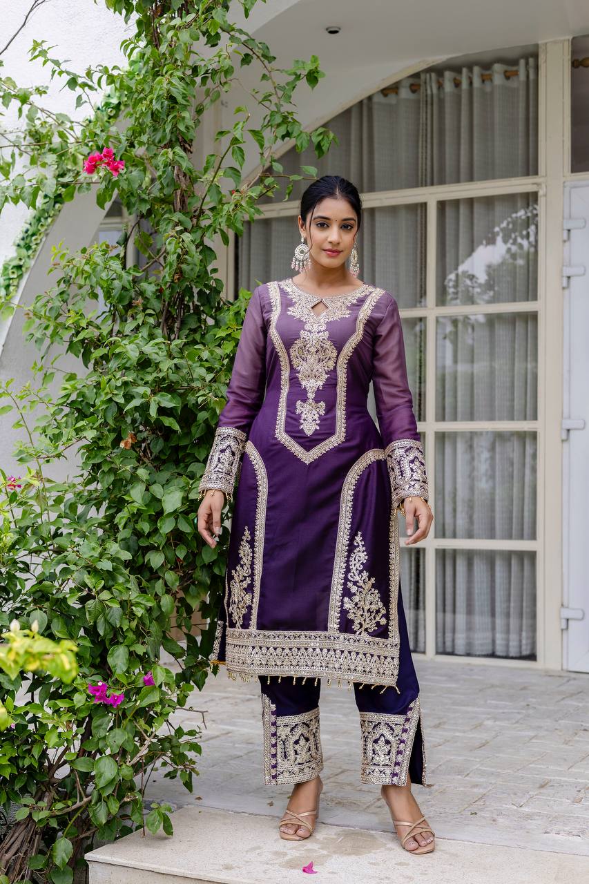 Teeya Creation Multi Color Star Georgette Embroidery Work Fully Stitched Salwar Suit