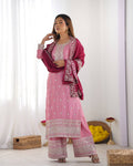 Teeya Creation Baby Pink Color Chinnon Silk Embroidery Work Fully Stitched Salwar Suit