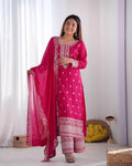 Teeya Creation Rani Color Chinnon Silk Embroidery Work Fully Stitched Salwar Suit