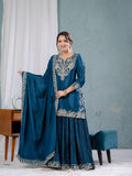 Teeya Creation Blue Color Chinnon Silk Embroidery Work Fully Stitched Salwar Suit