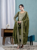 Teeya Creation Green Color Chinnon Silk Embroidery Work Fully Stitched Salwar Suit