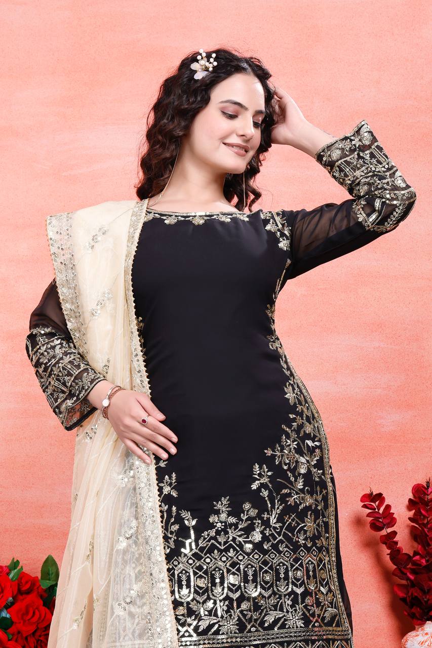 Teeya Creation Black Color Faux Georgette Embroidery Work Fully Stitched Salwar Suit