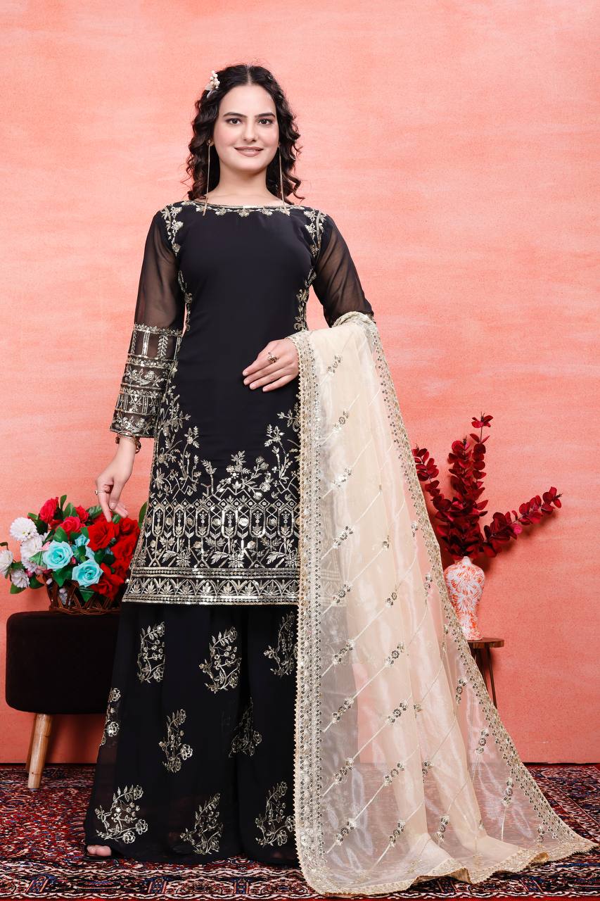 Teeya Creation Black Color Faux Georgette Embroidery Work Fully Stitched Salwar Suit