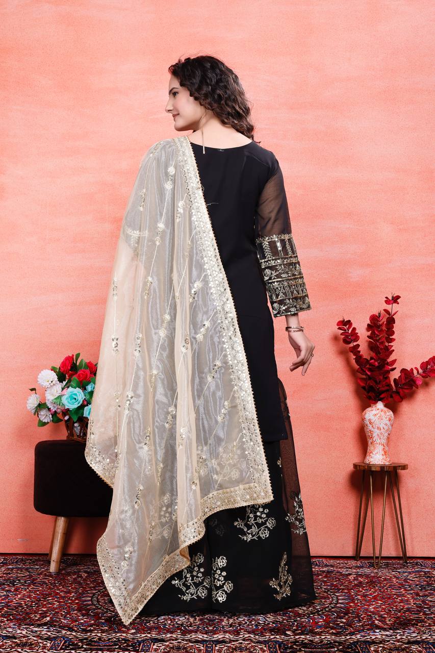 Teeya Creation Black Color Faux Georgette Embroidery Work Fully Stitched Salwar Suit