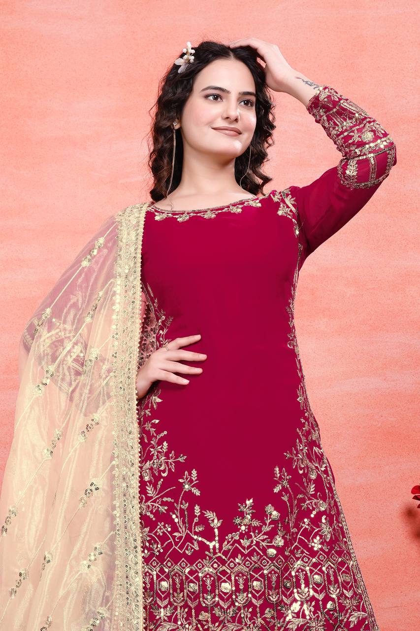 Teeya Creation Rani Color Faux Georgette Embroidery Work Fully Stitched Salwar Suit