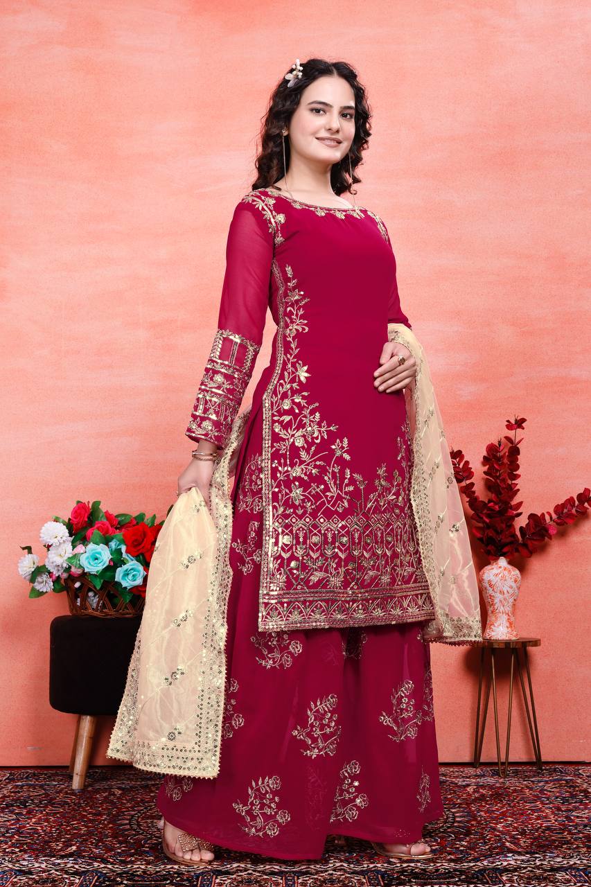 Teeya Creation Rani Color Faux Georgette Embroidery Work Fully Stitched Salwar Suit
