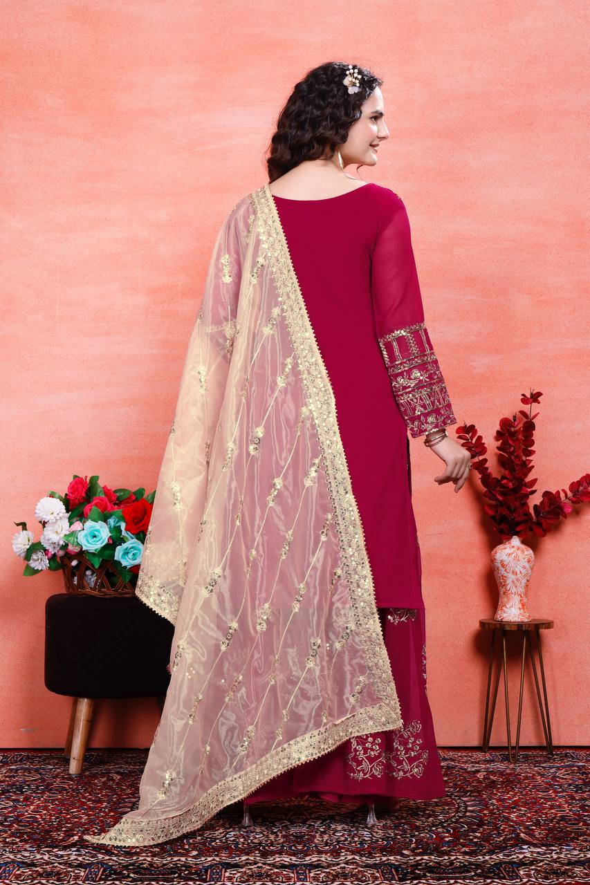 Teeya Creation Rani Color Faux Georgette Embroidery Work Fully Stitched Salwar Suit