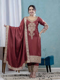 Teeya Creation Maroon Color Chinnon Silk Embroidery Work Fully Stitched Salwar Suit