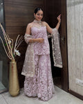 Teeya Creation Cream Colour Butterfly Net Embroidery Work Fully Stitched Pakistani Suit