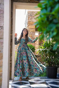 Teeya Creation Multicolor Muslin Silk Digital Print Anarkali With Pants And Dupatta