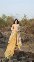 Teeya Creation Multicolor Soft organza Silk Digital Printed With Foil Print Anarkali With Pants And Dupatta