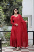 Teeya Creation Maroon Color Georgette Heavy Embroidery And Sequence Work Anarkali With Pants And Dupatta