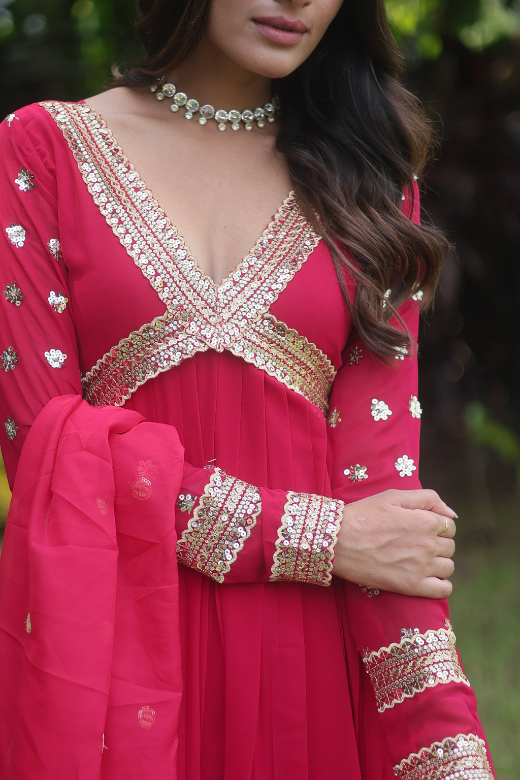 Teeya Creation Pink Color Faux Georgette Embroidery Work Fully Stitched Long Gown