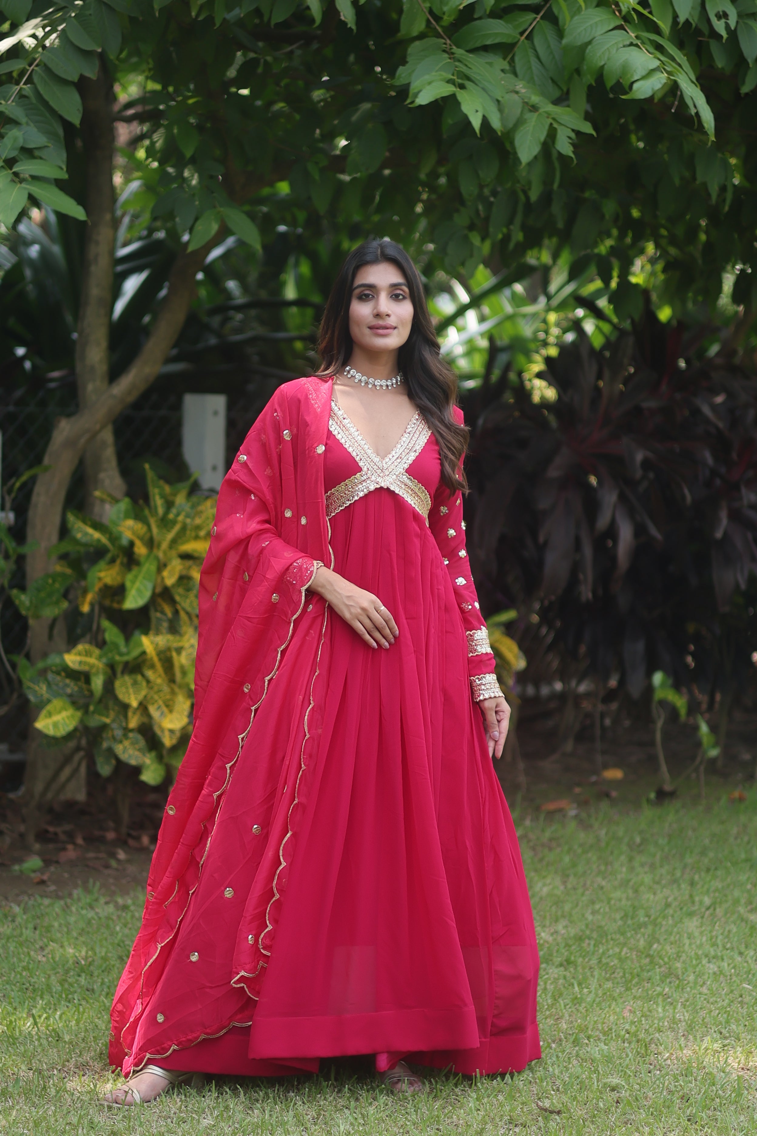 Teeya Creation Pink Color Faux Georgette Embroidery Work Fully Stitched Long Gown