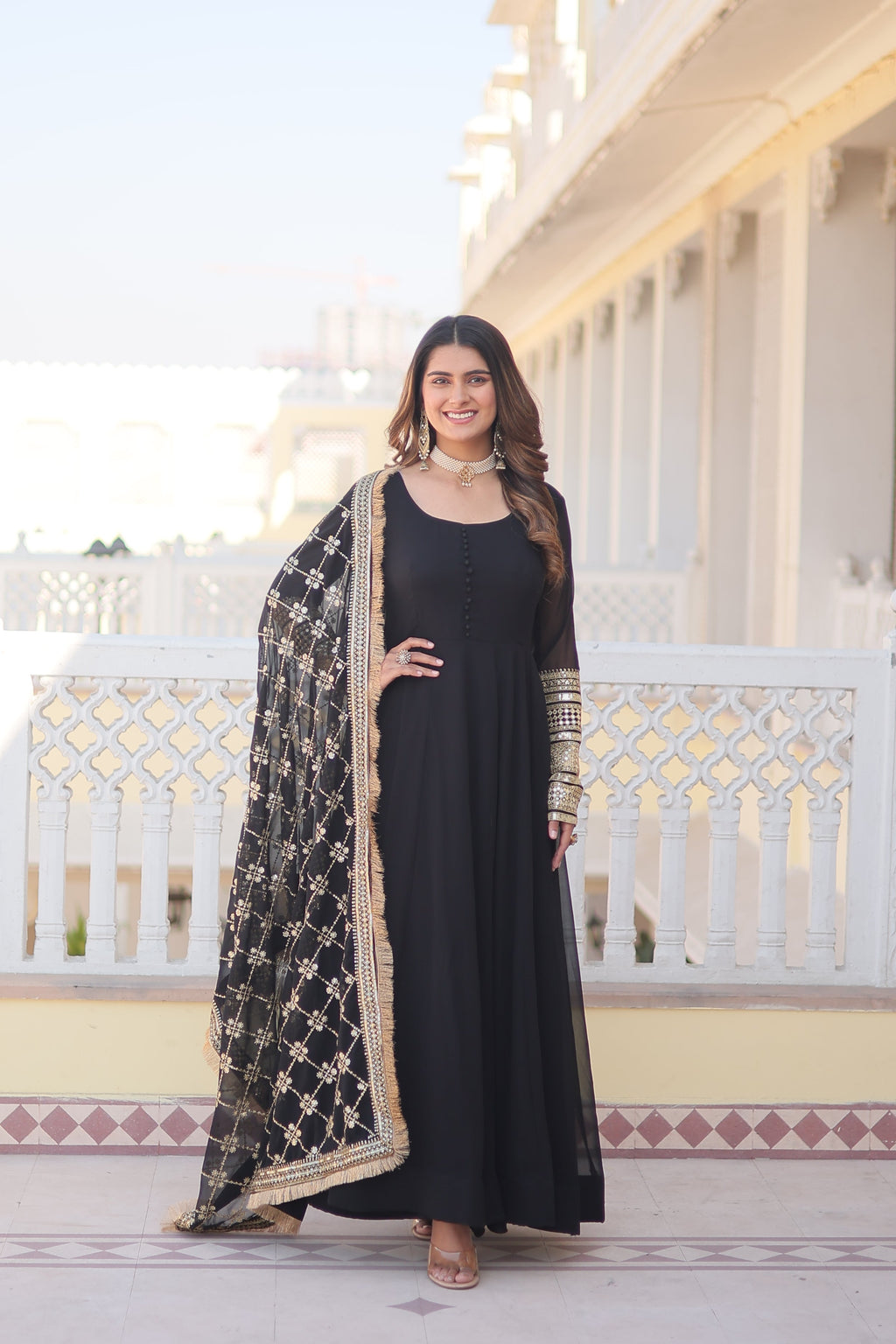Teeya Creation Black Color Faux Georgette Fully Stitched Gown