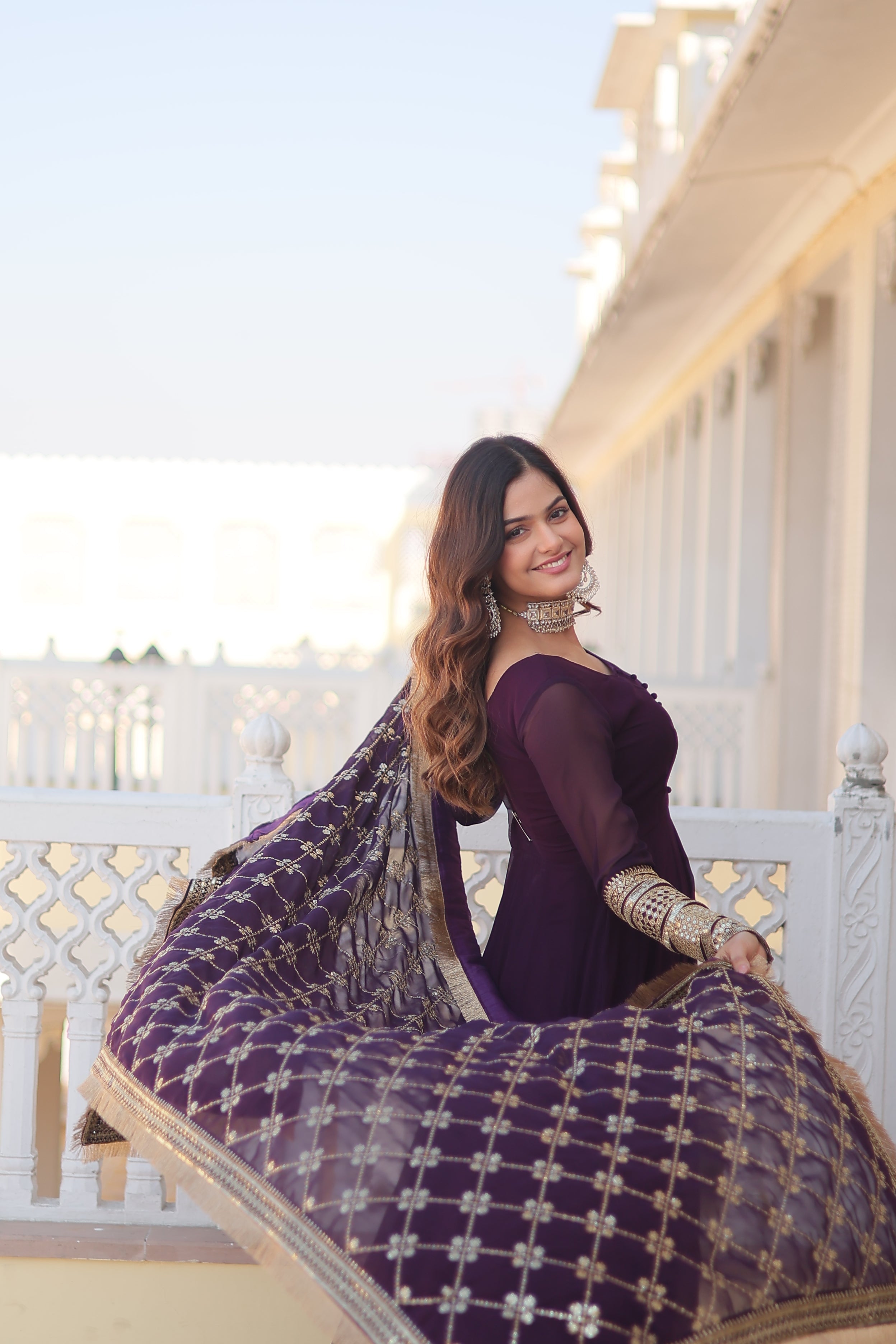 Teeya Creation Wine Color Faux Georgette Fully Stitched Gown
