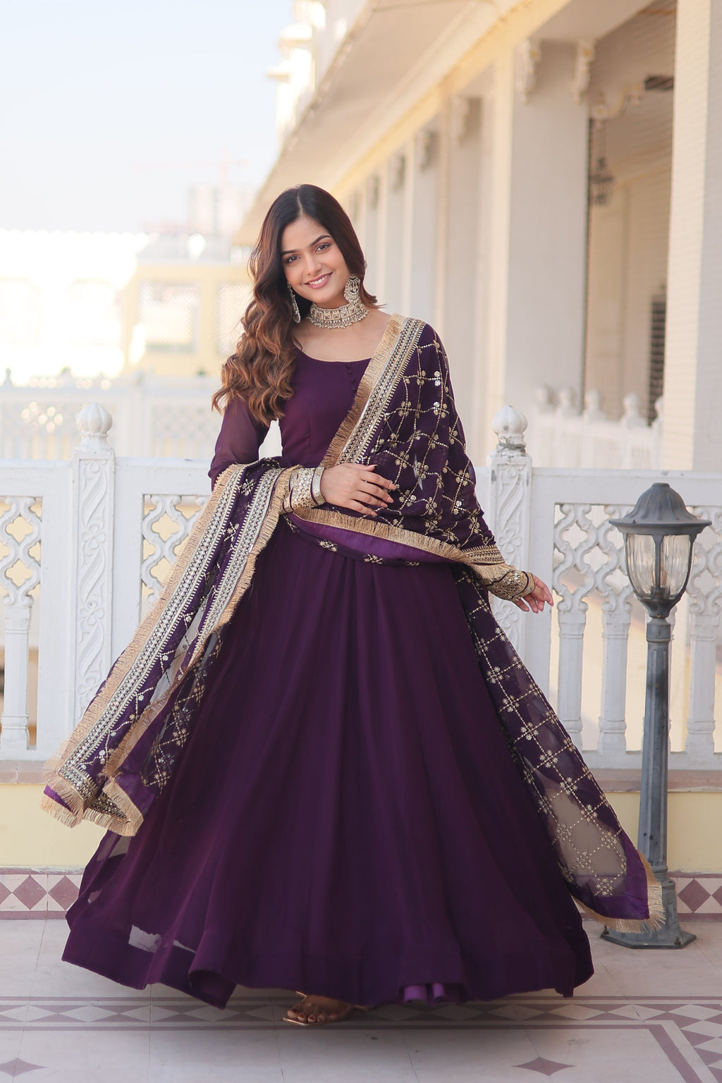 Teeya Creation Wine Color Faux Georgette Fully Stitched Gown
