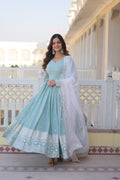 Teeya Creation Sky Blue Color Faux Georgette Embroidery And Sequence Work Fully Stitched Anarkali Gown