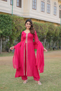 Teeya Creation Pink Color Faux Georgette Embroidery Work Fully Stitched Long Kurti