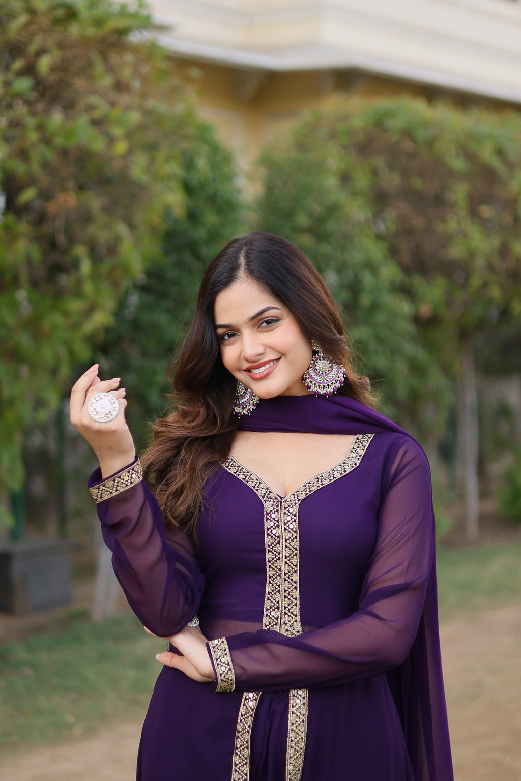Teeya Creation Wine Color Faux Georgette Embroidery Work Fully Stitched Long Kurti