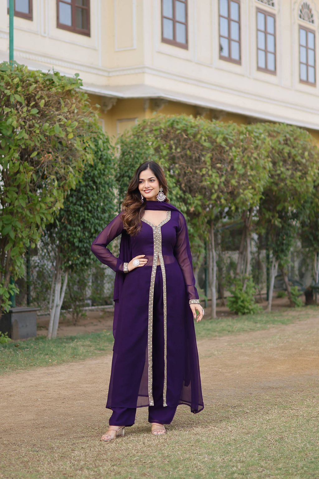 Teeya Creation Wine Color Faux Georgette Embroidery Work Fully Stitched Long Kurti