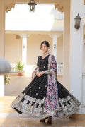 Teeya Creation Black Color Faux Georgette Embroidery And Sequence Work Fully Stitched Anarkali Gown