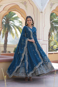Teeya Creation Teal Color Faux Georgette Party Wear Heavy Embroidery Work Fully Stitched Gown
