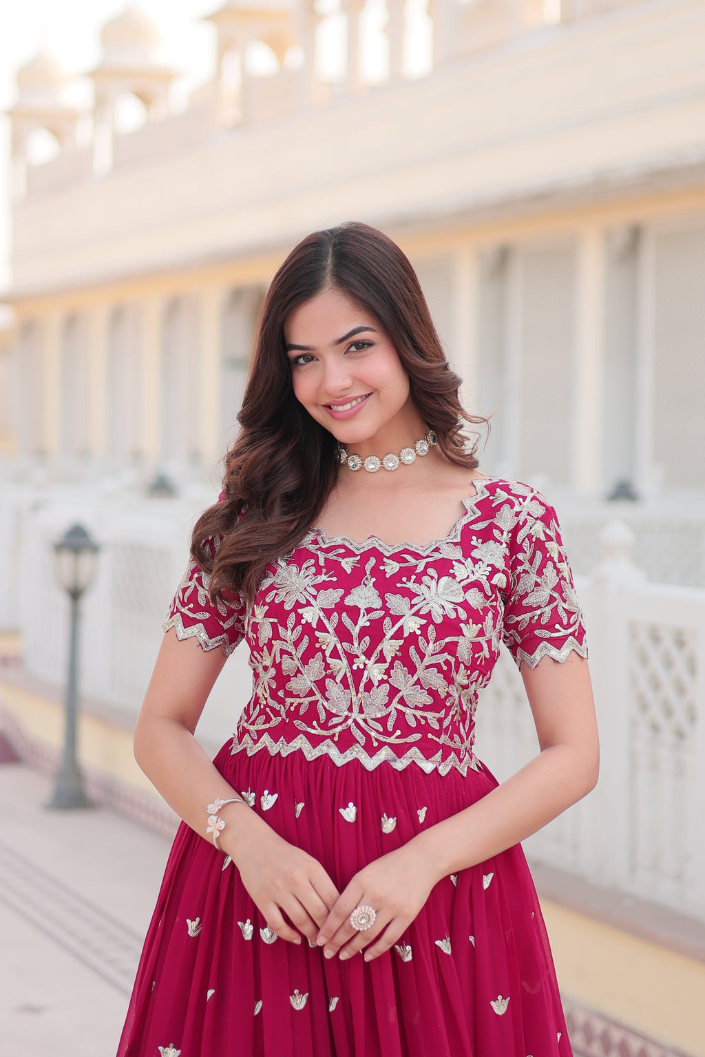 Teeya Creation Pink Color Faux Georgette Embroidery Sequence Work Fully Stitched Gown