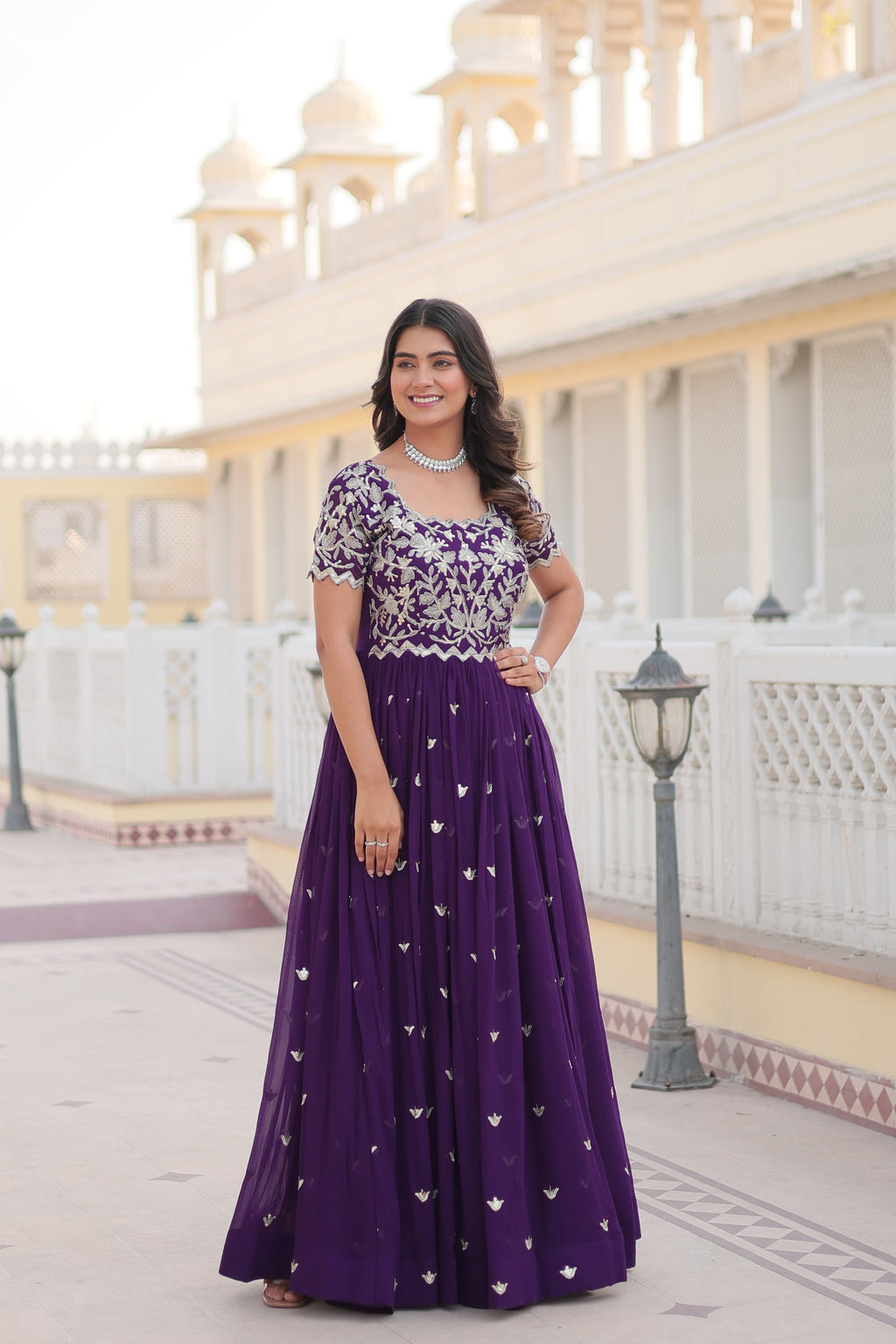Teeya Creation Purple Color Faux Georgette Embroidery Sequence Work Fully Stitched Gown
