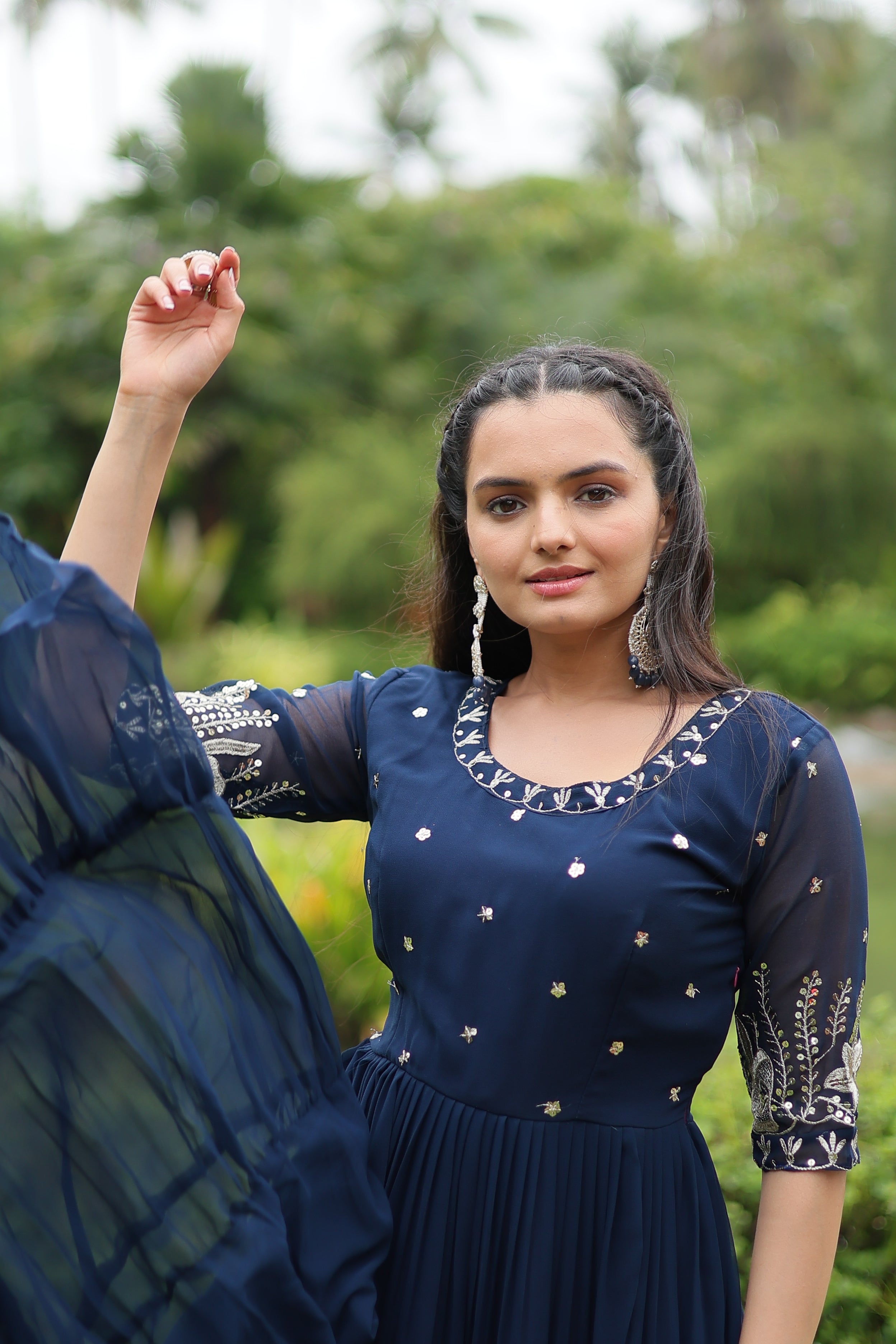 Teeya Creation Morpich Color Faux Georgette Embroidery Sequence Work Fully Stitched Gown