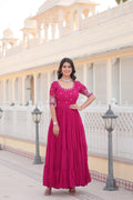 Teeya Creation Pink Color Faux Georgette Embroidery Sequence Work Fully Stitched Gown